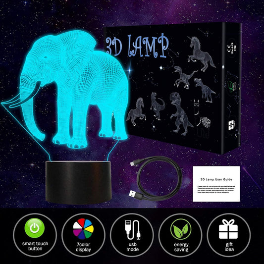 Elephant 3D Lamp Toy Night Light, 7 Color Changing Touch Switch Elephant Night Light for Nursery/Decor/Living Room, Elephant Gifts for Women Girls Kids Birthday Xmas Party Decor